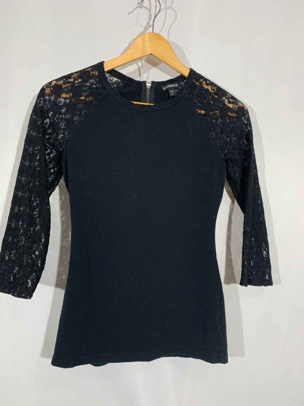 Express Black Lace-Sleeve Long Sleeve Tee